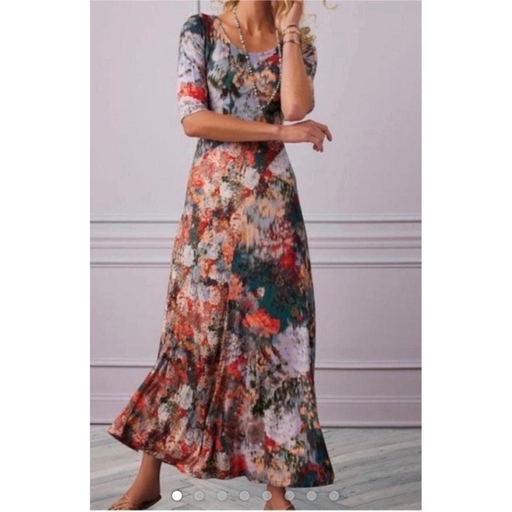 Soft Surroundings Nanette Abstract Maxi Dress Multi Orange Blue 2X Artsy Boho
